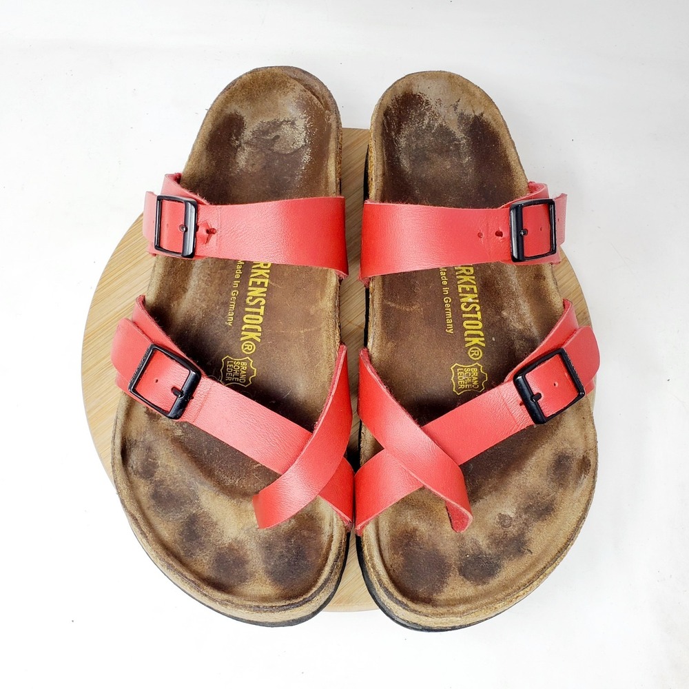 Birkenstock Mayari 40 Womens 9 Sandals Red Toe Loop Buckles Slide Shoes WORN
